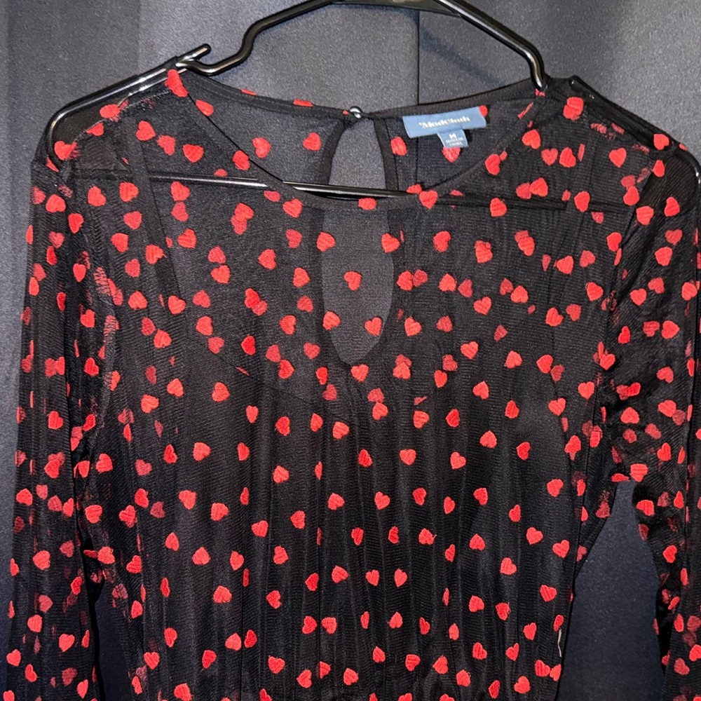 Sheer Black Dress with Red Heart Pattern